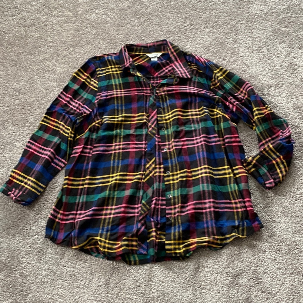 CJ Banks Multicolor Plaid Button Front Long Sleeve Shirt Plus SIZE 1X